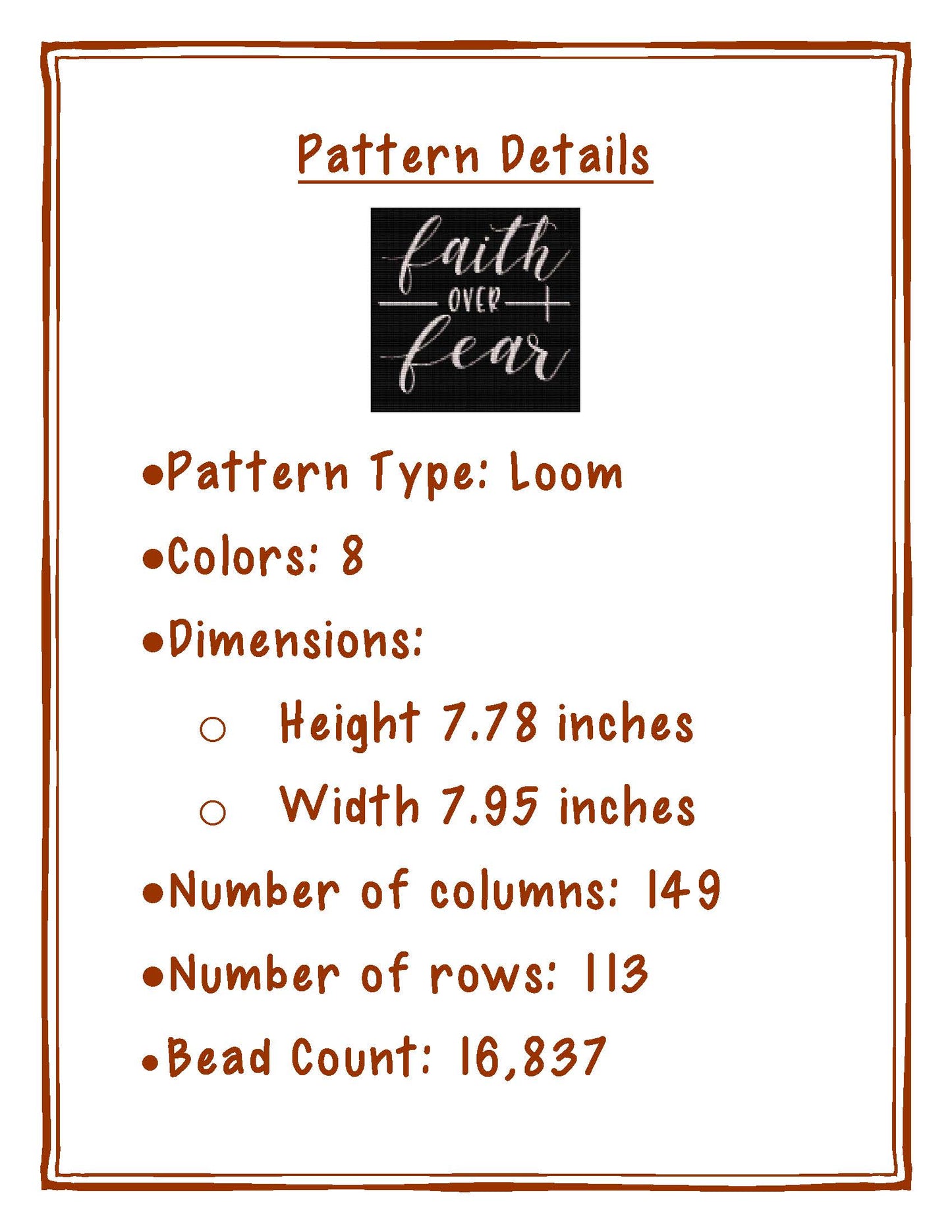 Bead Pattern, Bead loom pattern, Faith over Fear, Miyuki Delica, Instant Download, beaded tapestry, cross, religious tapestry,