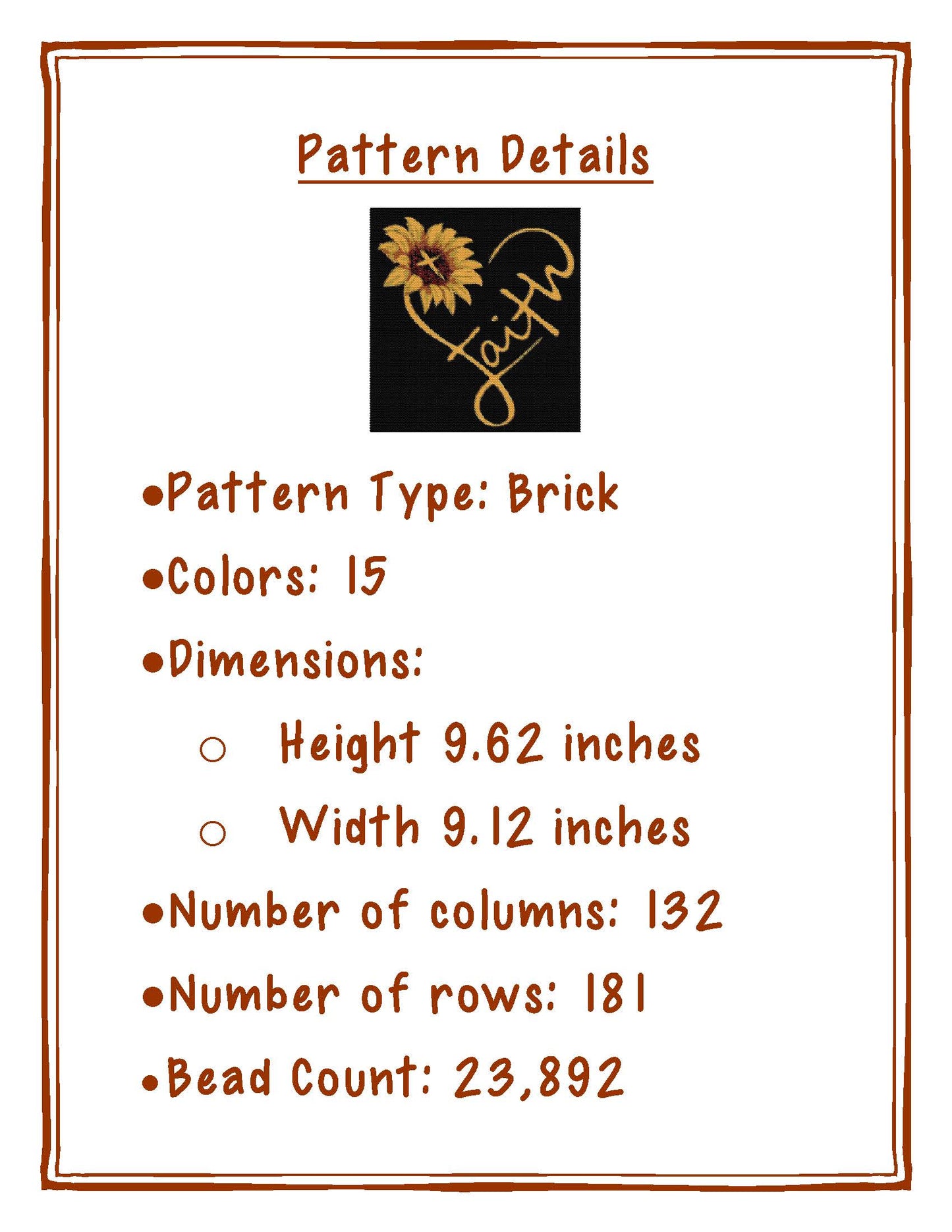Bead Pattern, Brick stitch, Sunflower Faith, Miyuki Delica, Instant Download, beaded tapestry, heart